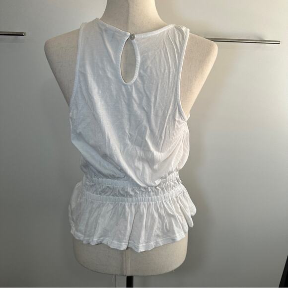 Lucky Brand Size XS White Crochet Lace Peplum Top Tank Cottagecore Coastal Beach - Picture 2 of 13